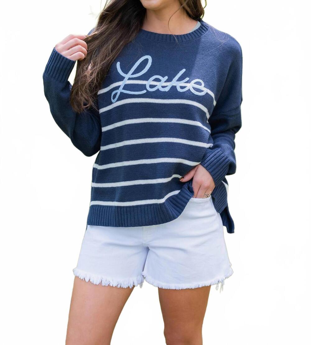 NEW SHIRALEAH lake relaxed fit sweater in navy